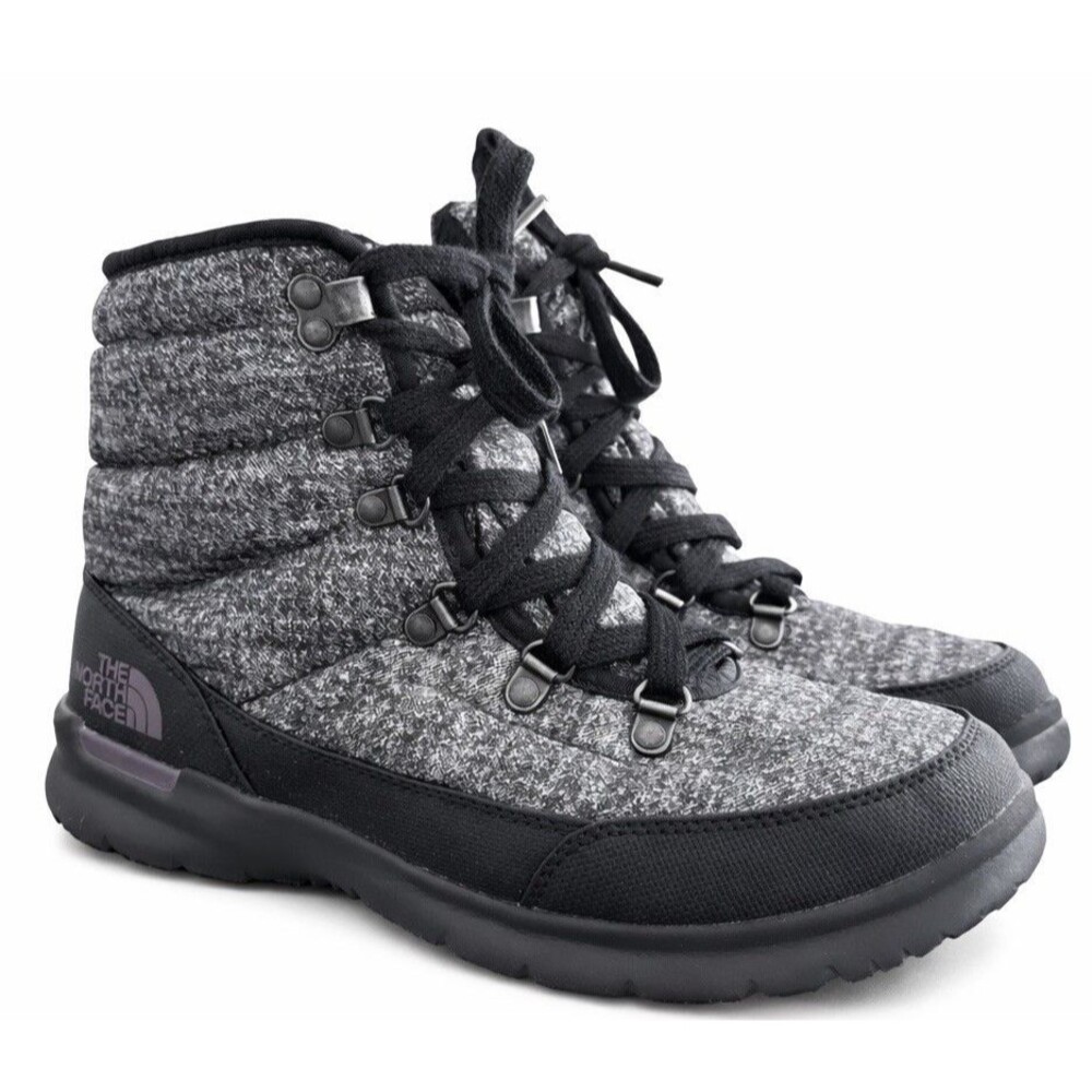The North Face ThermoBall Lace II Women's 8 Gray Black Snow Boots Casual Outdoor